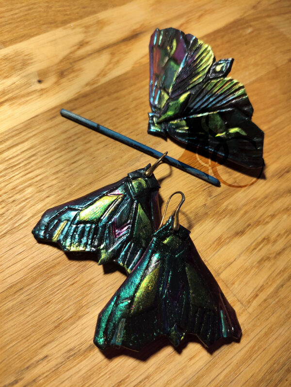 AURORA -GEOMETRICAL MOTH EARRINGS made of natural leather - Image 5
